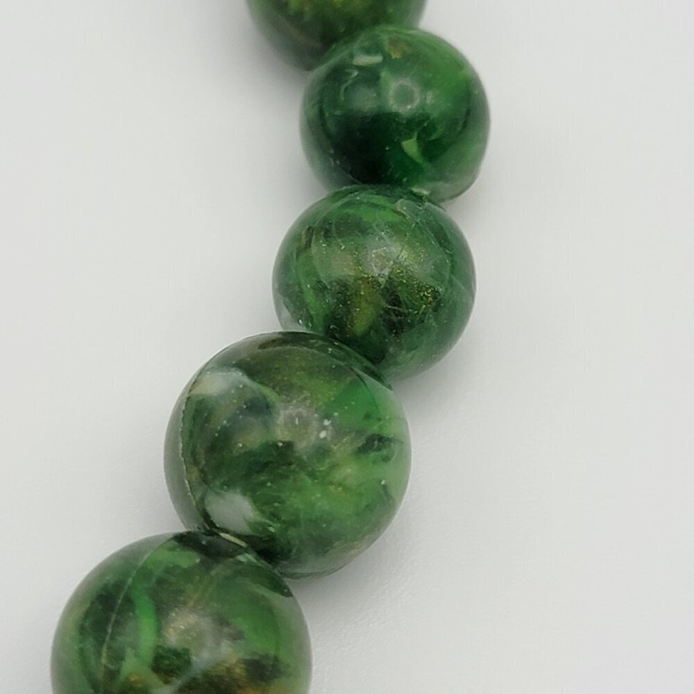 Green Marbled Lucite Platic Ball Beaded Necklace 27 Inch Spring Ring Clasp - Picture 6 of 9